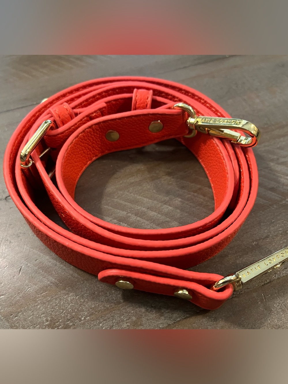 Katie Loxton Coral Pebbled Leather Adjustable Crossbody Strap with Gold Hardware